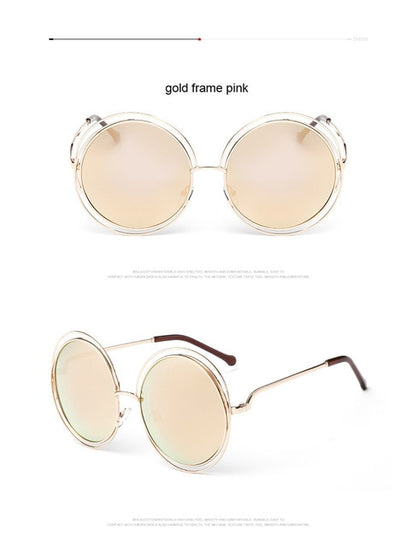 luxury Vintage Round Big Oversized lens Mirror Brand Designer Pink Sunglasses Lady Cool Retro UV400 Women Sun Glasses unisex