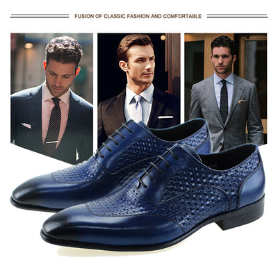 FELIX CHU Luxury Italian Genuine Cow Leather Men Blue Black Wedding Oxford Shoes Lace-Up Office Suit Men's Dress Shoe #D560-20A
