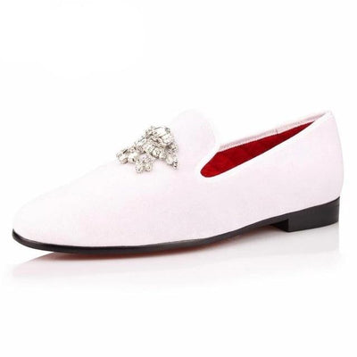 Velvet Dress Shoes Men Loafers Rhinestones Crystal Tassel Slippers White Velour Luxury free shipping 5-9 days Banquet Men's Flats plus size