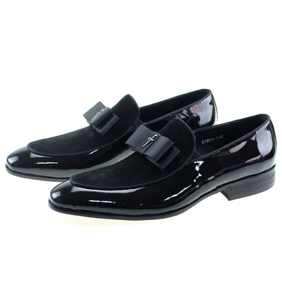 Handmade Genuine Patent Leather And Nubuck Leather Patchwork With Bow Tie Men Wedding Black Dress Shoes Men's Banquet Loafers
