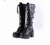 Japanese Harajuku Platform Chunky Heel Cosplay Boots Women Black Leather Buckle Straps Lace Up Gothic Punk High Boots