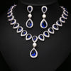 Fashion Royal Blue Arrow Heart With Square Shape CZ Crystal and Pearl Jewelry Sets For Wedding  Necklace earring set JC352649S