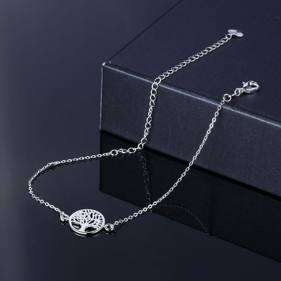 New Fashion Tree Of Life Hollow Out Chain Anklet 925 Stamp Silver Plated Ankle Bracelet Foot Jewelry for Women Barefoot Beach AA
