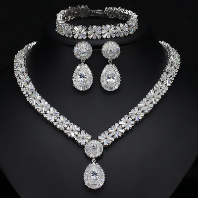 CWWZircons Exclusive Dubai Gold Plate Jewellery Luxury Cubic Zirconia Necklace Earring Bracelet Party Jewelry Set for Women T053