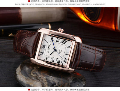 Luxury Brand Chenxi Men Women Casual Quartz Watches Retro Square Design Roman numerals Minimalism Leather Strap Dress Watch