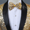 PYJTRL Mens Pink Gold Flower Sequins Fancy Paillette Wedding Singer Stage Performance Suit Jacket Annual DJ Blazer With Bow Tie