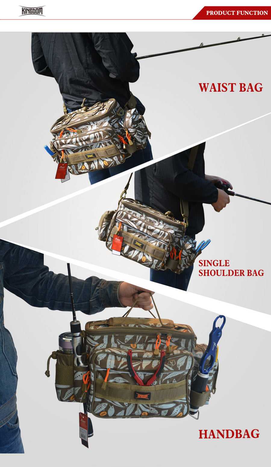 Kingdom fishing Waterproof Fishing Bag Multifunctional Outdoor Adjustable Sided Waist Shoulder Carry Strap Waist Pack lyb-13