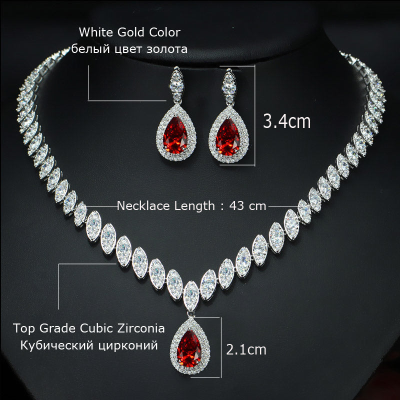CWWZircons High Quality Cubic Zirconia Wedding Necklace and Earrings Luxury Crystal Bridal Jewelry Sets for Bridesmaids T109
