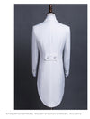 New Plus Size S-4XL Mens Classic Black White Shiny Lapel Tail Coat Tuxedo Wedding Groom Stage Singer Four Piece Suit