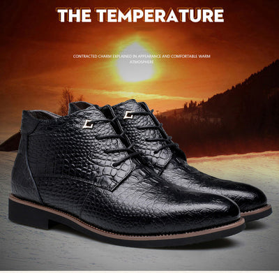Merkmak Luxury Brand Men Winter Boots Warm Thicken Fur Men's Ankle Boots Fashion Male Business Office Formal Leather Shoes