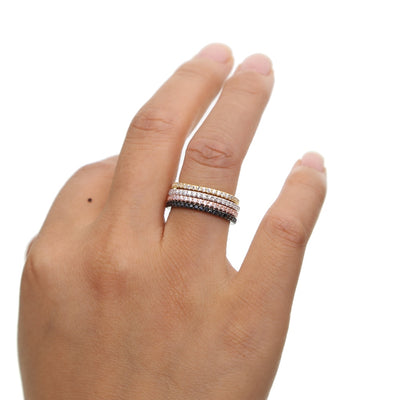 Sterling Silver 925 thin line micro pave cz eternity 3 colors stack 925 silver cz ring