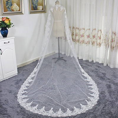 White/Ivory 3M Cathedral Length Lace Edge Bridal Head Veil With Comb Long Wedding Veil Accessories velos de novia