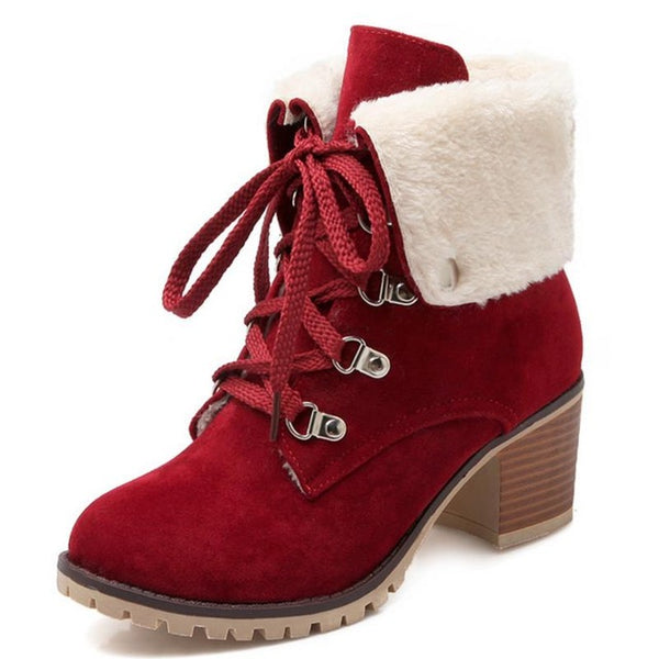 TAOFFEN Size 34-43 Ladies Thick Fur Ankle Boots Women High Heels Short ...