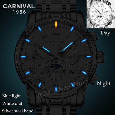 luxury brand Tritium T25 luminous military watch men moon phase auto mechanical watches full steel waterproof clock uhren montre