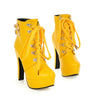 Female Winter Platform Square High Heel Ankle Boots Women Fashion Lace Up Round Toe Shoes Black Yellow White Brown