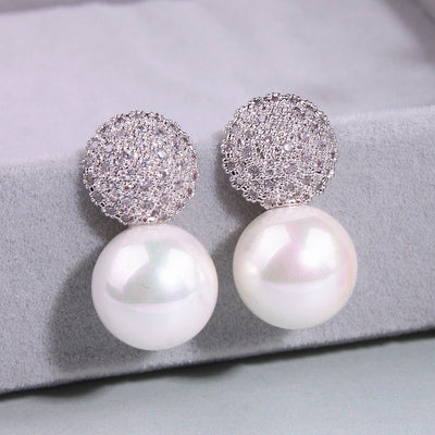 Fashion Wedding Pearl Jewelry Accessories 925 Sterling Silver Pearl Earrings Elegant Crystals Stud Earrings For Women E1713