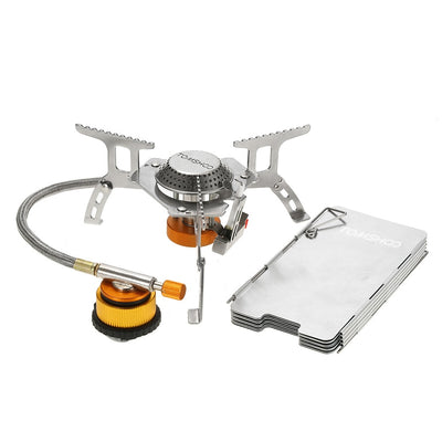 TOMSHOO Foldable Gas Stove Outdoor Camping Stove Burners + 9 Plate Wind Screen Windshield + Gas Cartridge Stove Adapter Cookware