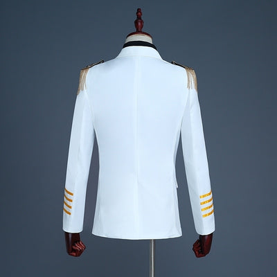 Brand New White Navy Blue Mens Captain Suits Latest Coat Pant Designe Men Groom Wedding Suit Blazer