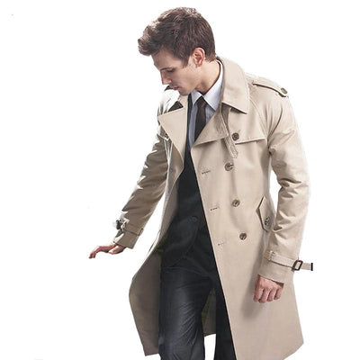 Trench Coat Men Classic Double Breasted Mens Long Coat  Mens Clothing Long Jackets & Coats British Style Overcoat S-6XL size