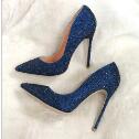 real pic dark blue navy crystal rhinestone pointed toe hot sale women lady evening party high heel shoes pump