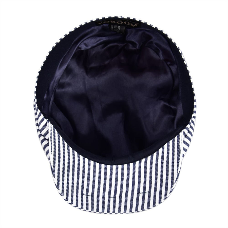 Summer Newsboy Flat Cap Black Navy Blue Stripe  Ivy Caps 8 Panel Design Men Women Cotton Gatsby Hat 146
