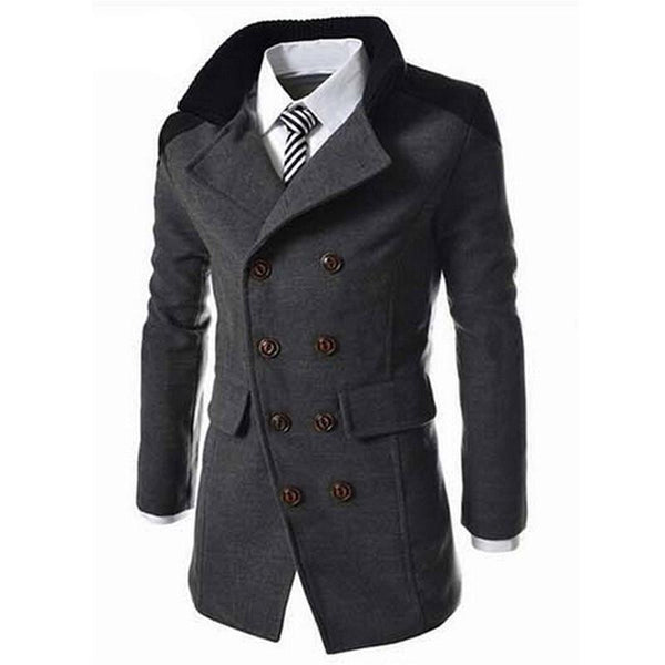 Hot Sale Autumn Long Wool Coat Men Fashion Turn-down Collar Wool Blend ...