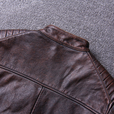 MAPLESTEED Distressed Vintage Leather Jacket Men Cowhide Jackets Red Brown Calfskin Motor Biker Coat Man Leather Coat Slim M104