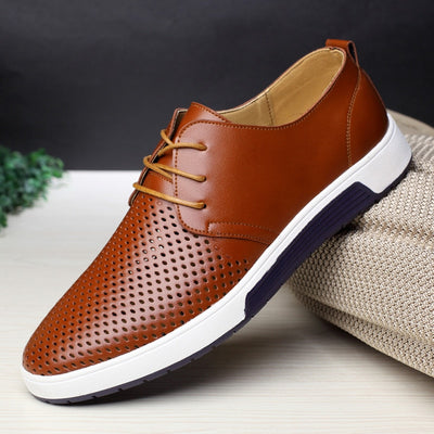 Merkmak New 2018 Men Casual Shoes Leather Summer Breathable Holes Luxury Brand Flat Shoes for Men Drop Shipping