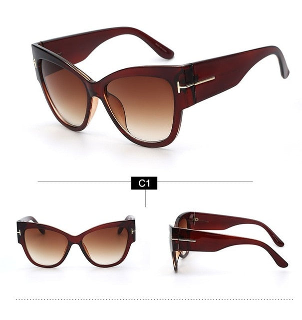 Luxury Vintage Gradient Points Sun Glasses Tom High Fashion Designer Brands For Women Sunglasses Cateye oculos de sol  feminino