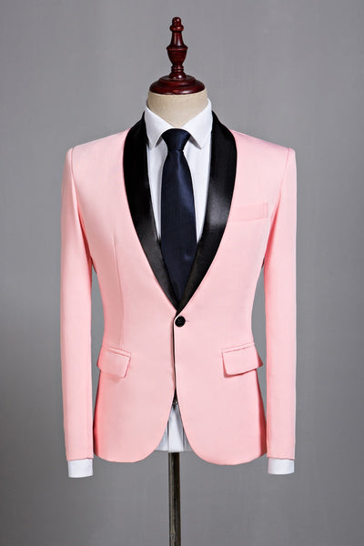 PYJTRL Mens Classic Black Shawl Lapel Pink Casual Blazer DJ Party Stage Singer Wedding Grooms Slim Fit Suit Jacket Costume Homme