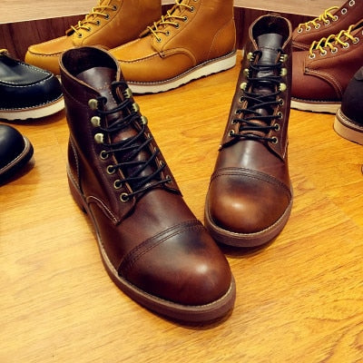 New Fashion Men Boots Motorcycle Handmade Wing Genuine Leather Business Wedding Boots Casual British Style Wine Red Boots 8111