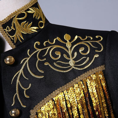 Men's Gold Silver Twinkle Tassel Sequins Embroidery Double Breasted Stage Singer Suit Jacket Men Slim Fit Blazer Designs