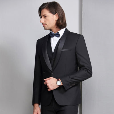 Plyesxale Black Suit Men 2018 Slim Fit Groom Wedding Suits For Men Stylish Brand Shawl Collar Formal Business Dress Suits Q128
