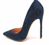 real pic dark blue navy crystal rhinestone pointed toe hot sale women lady evening party high heel shoes pump
