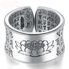 ZABRA 999 Silver Ring Men Buddhist Heart Sutra Signet Ring Vintage Opening Adjustable Female Women Rings Sterling Silver Jewelry