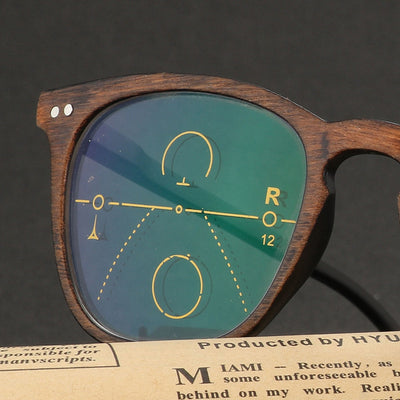 CLARA VIDA = Retro Faux wood grain frame Intelligence Progressive Multifocal Commercial Reading Glasses Bifocal +1 +1.25 TO +3