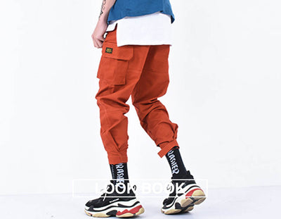 Aelfric Eden Casual Cargo Pants Men Brand Clothing Feet Sweatpants Male Stretch Pockets Hip Hop Orange Ankle-length Joggers KT65