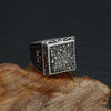 HIP Punk Crown Pattern Mens Signet Rings Vintage Square Titanium Stainless Steel Crystal Rings for Men Jewelry