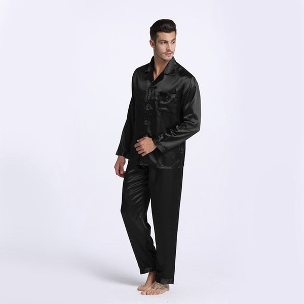 Tony&Candice Men's Stain Silk Pajama Set Men Pajamas Silk Sleepwear Me ...
