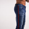 Gingtto Skinny Jeans Men Blue Tape Classic Hip Hop Stretch Jeans Hombre Slim Fit Brand Biker Style Tight Jeans Taping Male zm20