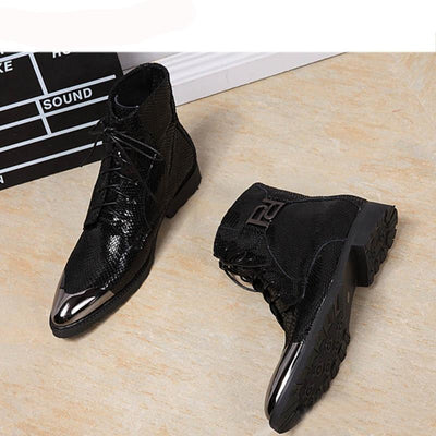 Batzuzhi Luxury italian western black military boots leather high heels cowboy boots mens motorcycle dress shoes Boots Pointed