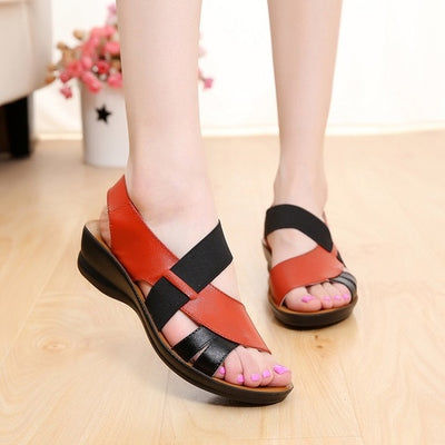 Summer women sandals soft bottom wedge middle-aged sandals woman shoes fashion comfortable mother sandals pu leather women shoes