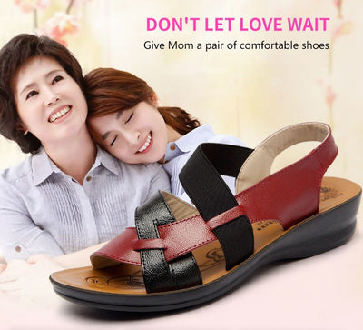 Summer women sandals soft bottom wedge middle-aged sandals woman shoes fashion comfortable mother sandals pu leather women shoes