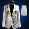 Three Pieces Set Suits Men's Singers Perform Stage Show Sequins Embroidered Flower Red Blue Pink Wedding Suit Costume Homme