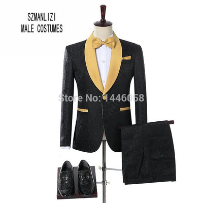 Custom Made Slim Fit Black Lapel Red Groom Tuxedos Men's Wedding Prom Suits With Pants Bridegroom Groomsman Best Man Suits