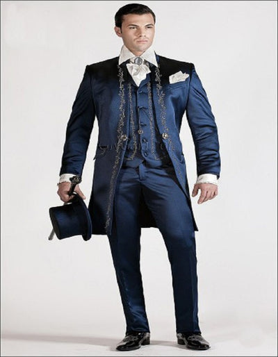 Newest Embroidery Groomsmen Mandarin Lapel Groom Tuxedos White Men Suits Wedding/Prom Best Man Blazer (Jacket+Pants+Vest) C1