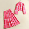 2018 Fashion Women Spring Runway Outfit Turn-down Collar Blouse Pleated Skirt Striped Plus Size XXXL Twin Set Pink 2 Pieces Set