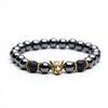 Hematite Stone Bead Strand Bracelet Golden and Silver Panther Crown Pendant Charms Bracelets&Bangles for Men Male Jewelry
