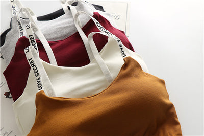 Women Crop Tops Camisole Camis Solid Colors Underwear Strappy Padded Bra Tops Cotton Vest Tank Top