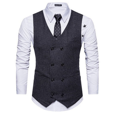 Seenimoe Mens Stripe Formal Blazer Vests Double Breasted V-neck Fashion EU Size S-XXL Male England Style Casual Vests